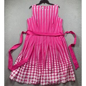 Anne Klein Midi Dress Women's 14W Pink‎ White Sleeveless Full Octagon Pattern